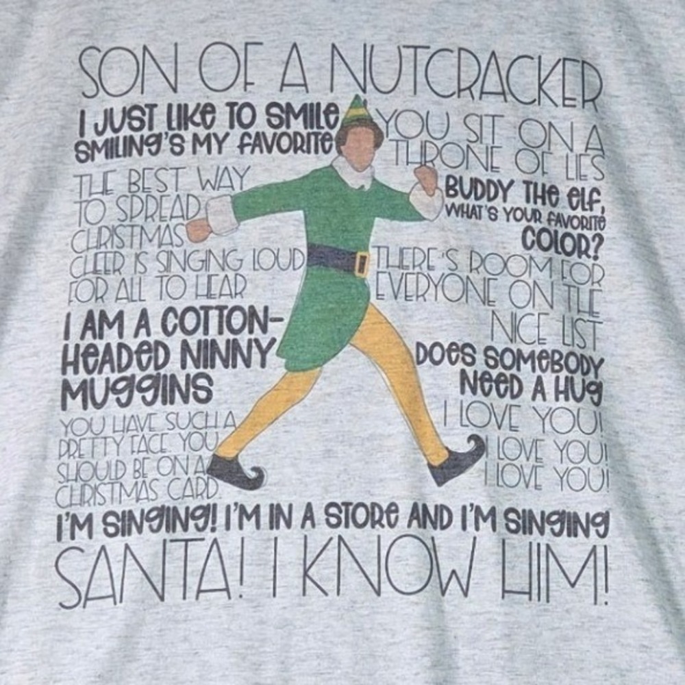 Next Level Elf Movie Graphic Tee Mens XXL Grey Buddy The Elf Quotes T-Shirt
